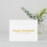 Carte Postale De Vacances En Aluminium Happy Hanoukka or typographie minimaliste coutume<br><div class="desc">Happy Hanoukka or typographie moderne personnalisée Hanoukka foil Carte de vacances. Texte entièrement personnalisable sur arrière - plan solide blanc à l'avant et arrière - plan solide blanc à l'arrière.</div>