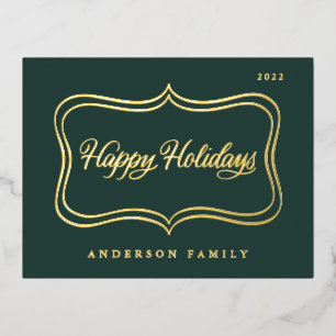 Carte Postale De Vacances En Aluminium Happy Holidays Classic Gold Frame
