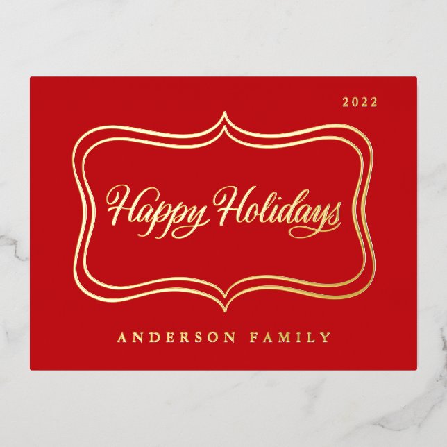Carte Postale De Vacances En Aluminium Happy Holidays Classic Gold Frame (Recto)