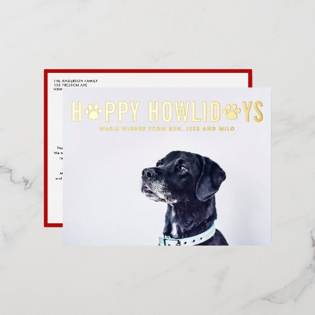 Carte Postale De Vacances En Aluminium Happy Howlidays Modern Typography Photo Chien (Recto/Verso)