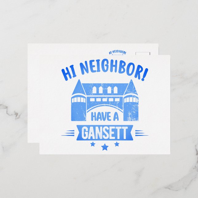 Carte Postale De Vacances En Aluminium Hi Neighbours Ont Un Cadeau Gansett Retro Style (Recto/Verso)