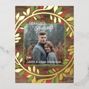 Carte Postale De Vacances En Aluminium Holly vert classique personnalisé Baies rouges Feu