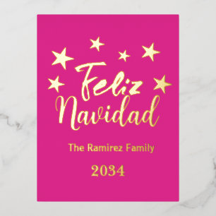 Carte Postale De Vacances En Aluminium Hot rose Feliz Navidad Famille de Noël moderne