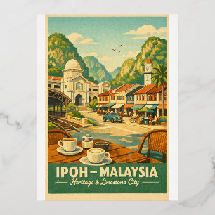 Carte Postale De Vacances En Aluminium Ipoh Ville, Malaisie voyage rétro