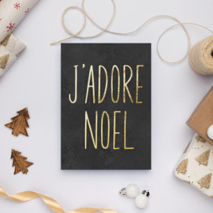 Carte Postale De Vacances En Aluminium J'adore Noel Gold et Black Minimalist Christmas