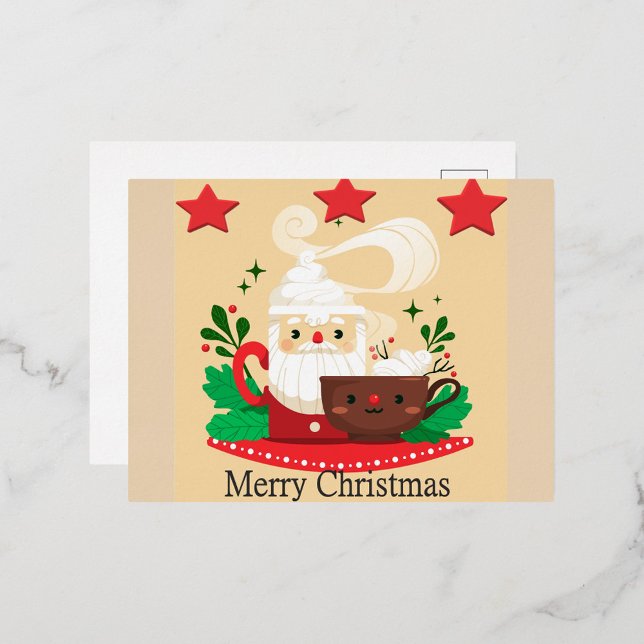 Carte Postale De Vacances En Aluminium Joie de Noël Santa Cocoa (“Warm wishes from Santa’s cocoa corner!”)