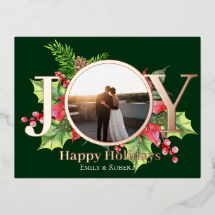 Carte Postale De Vacances En Aluminium Joie joyeuses fêtes aquarelle verdure avec photo