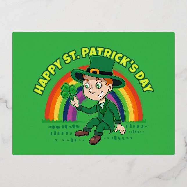 Carte Postale De Vacances En Aluminium Joli dessin animé leprechaun avec shamrock et arc- (Recto)
