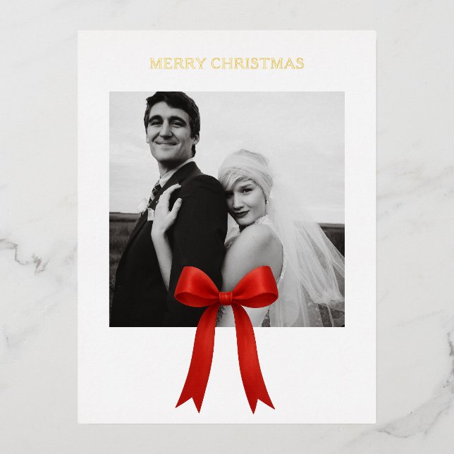 Carte Postale De Vacances En Aluminium Joli Red Bow photo Joyeux Noël (Recto)