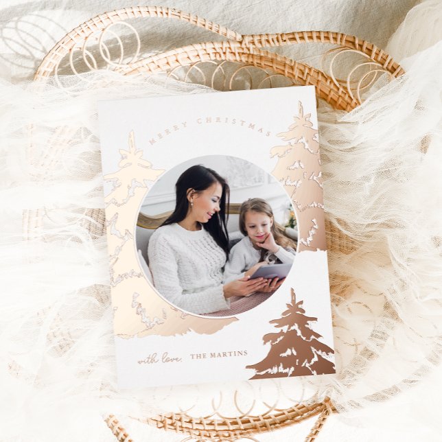 Carte Postale De Vacances En Aluminium Joli Rose Gold Noël Arbre Deux Photo Holiday (Créateur téléchargé)