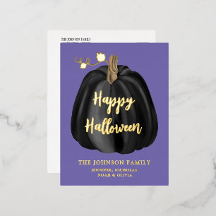 Carte Postale De Vacances En Aluminium Jolie citrouille dorée violette Joyeux Halloween F