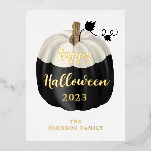 Carte Postale De Vacances En Aluminium Jolie Citrouille Noire Et Blanche Joyeux Halloween