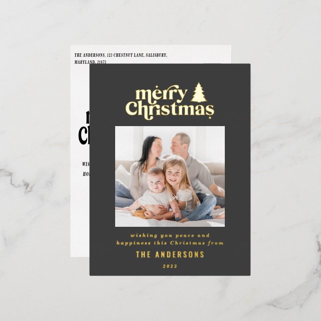 Carte Postale De Vacances En Aluminium Jolie typographie de Noël (Recto/Verso)