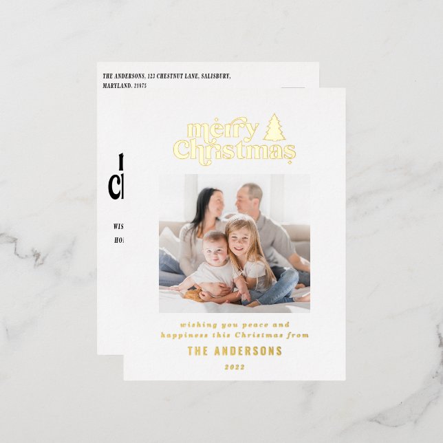 Carte Postale De Vacances En Aluminium Jolie typographie de Noël (Recto/Verso)