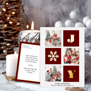 Carte Postale De Vacances En Aluminium JOY Elegant Gold Snowflakes Modern Script Photo