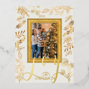 Carte Postale De Vacances En Aluminium Joy Elegant Script Christmas Gold Arch Photo