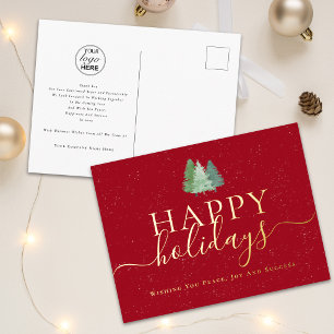 Carte Postale De Vacances En Aluminium Joyeuses Fêtes Entreprise Logo Arbres de Noël Or