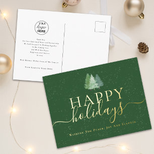 Carte Postale De Vacances En Aluminium Joyeuses Fêtes Entreprise Logo Arbres de Noël Or