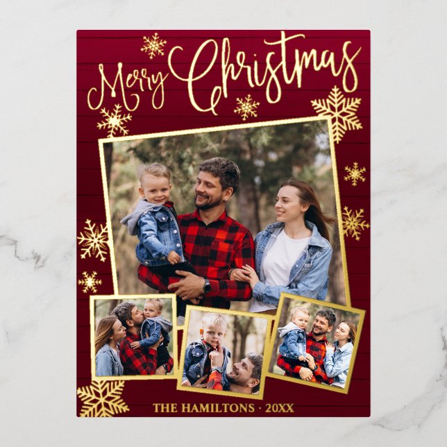 Carte Postale De Vacances En Aluminium Joyeuses fêtes Flocon de neige 4 Photos Collage (Recto)