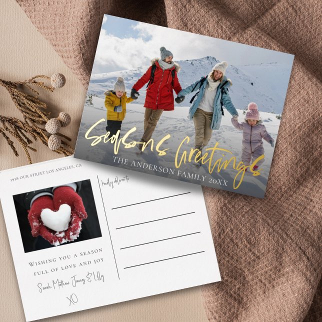 Carte Postale De Vacances En Aluminium Joyeuses Fêtes Gold Foil & Photo (Créateur téléchargé)