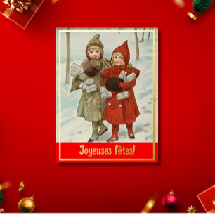 Carte Postale De Vacances En Aluminium Joyeuses fêtes - Petites filles vintages