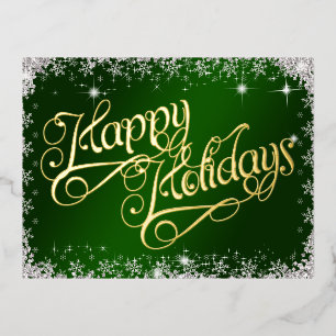 Carte Postale De Vacances En Aluminium Joyeuses Fêtes Typographie Vert Emeraude Diamants