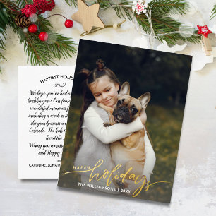 Carte Postale De Vacances En Aluminium Joyeuses Fêtes Une Photo de Noël Verticale Or