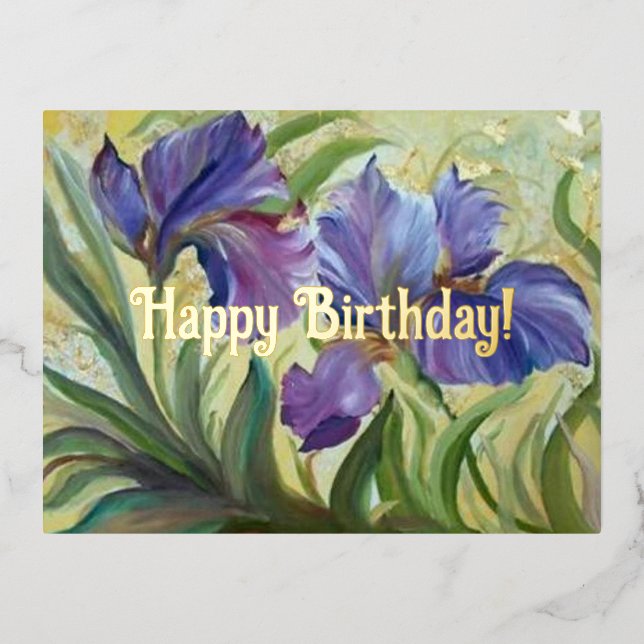 Carte Postale De Vacances En Aluminium Joyeux anniversaire Peinture d'iris romantiques (Recto)
