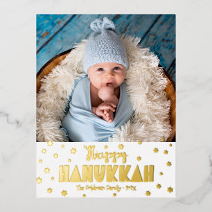 Carte Postale De Vacances En Aluminium Joyeux Hanukkah Moderne Fantaisiste Or Véritable