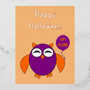 Carte Postale De Vacances En Aluminium Joyeux hibou de fête d'Halloween personnalisé