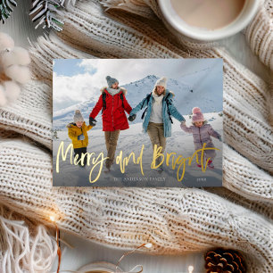 Carte Postale De Vacances En Aluminium Joyeux & Lumineux Noël Or Feuille & Photo