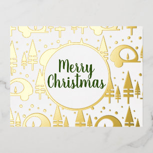 Carte Postale De Vacances En Aluminium Joyeux Noël Camper Pattern Or Pressé