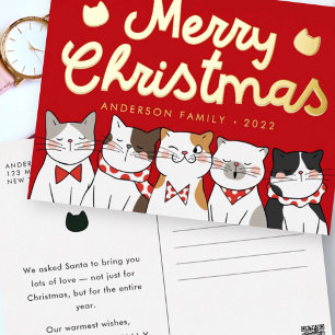 Carte Postale De Vacances En Aluminium Joyeux Noël Drôle Mignonne Chats Caroling