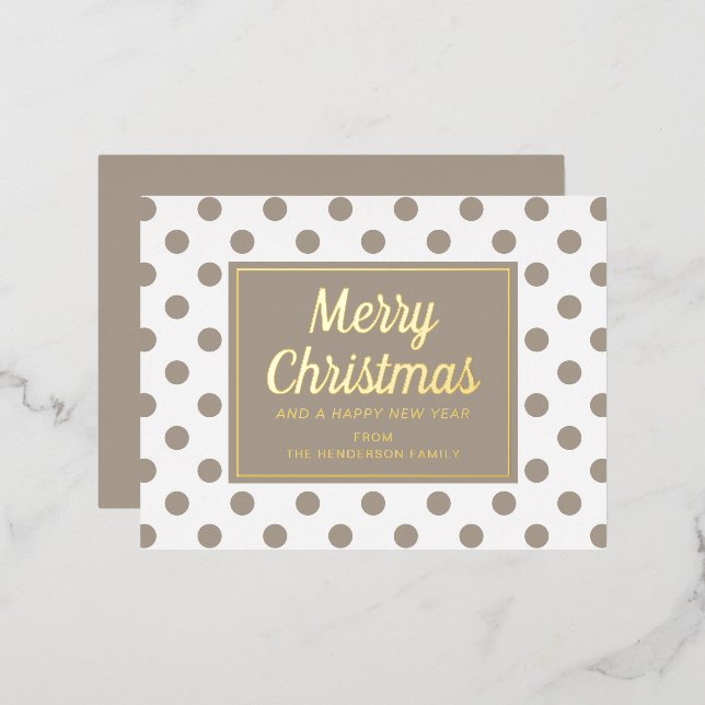 Carte Postale De Vacances En Aluminium Joyeux Noël écriture chic dorée points taupe (Recto/Verso)