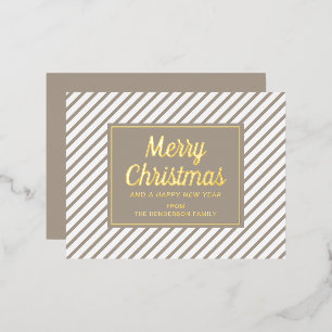 Carte Postale De Vacances En Aluminium Joyeux Noël écriture dorée élégante rayures taupe