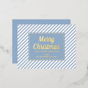 Carte Postale De Vacances En Aluminium Joyeux Noël élégant écriture or rayures bleues
