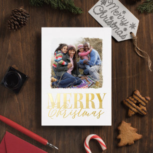 Carte Postale De Vacances En Aluminium Joyeux Noël Élégante Calligraphie Or Deux Photo