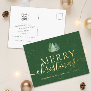 Carte Postale De Vacances En Aluminium Joyeux Noël Entreprise Logo Sapins enneigés Or