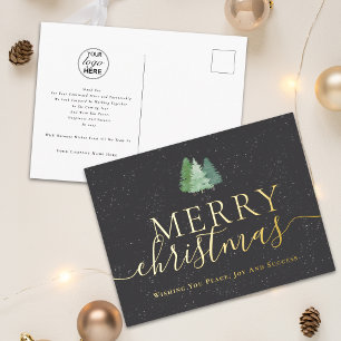 Carte Postale De Vacances En Aluminium Joyeux Noël Entreprise Logo Sapins Or