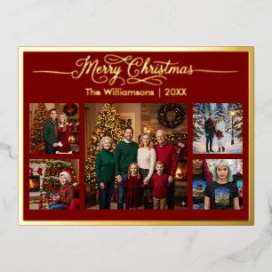 Carte Postale De Vacances En Aluminium Joyeux Noël Famille Cinq Photo Rouge