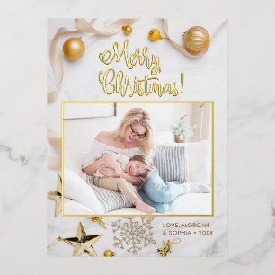 Carte Postale De Vacances En Aluminium Joyeux Noël Fantaisie, Photo, Nom Message, Bordure