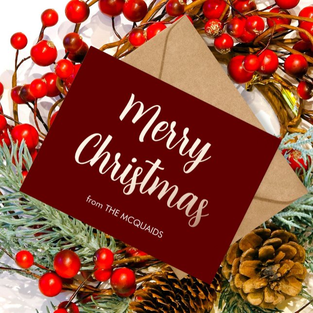 Carte Postale De Vacances En Aluminium Joyeux Noël Festif Rose Gold Burgundy (Créateur téléchargé)