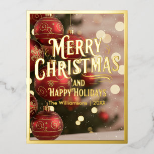 Carte Postale De Vacances En Aluminium Joyeux Noël, Joyeuses Fêtes, Ornements rouges