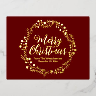 Carte Postale De Vacances En Aluminium Joyeux Noël marron or script rustique wreath