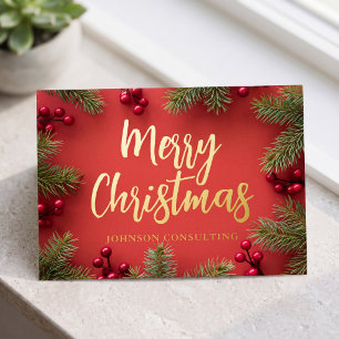 Carte Postale De Vacances En Aluminium Joyeux Noël Moderne Baies de houx Aiguilles de pin