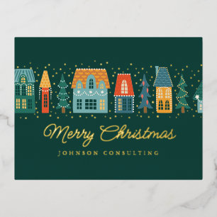 Carte Postale De Vacances En Aluminium Joyeux Noël Moderne Village des Neiges d'hiver