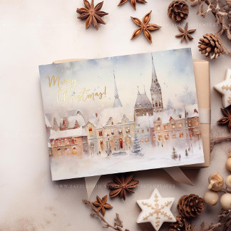 Carte Postale De Vacances En Aluminium Joyeux Noël Neige Paysage de Conte de Hiver