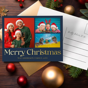 Carte Postale De Vacances En Aluminium Joyeux Noël Or Feuille 3 Photo