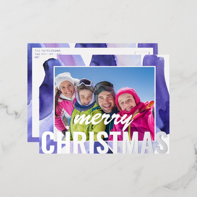 Carte Postale De Vacances En Aluminium Joyeux Noël Photo Aquarelle Abstraite moderne (Recto/Verso)