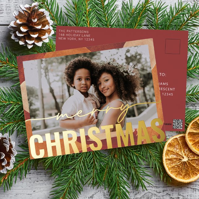 Carte Postale De Vacances En Aluminium Joyeux Noël Photo Aquarelle Abstraite moderne (Créateur téléchargé)